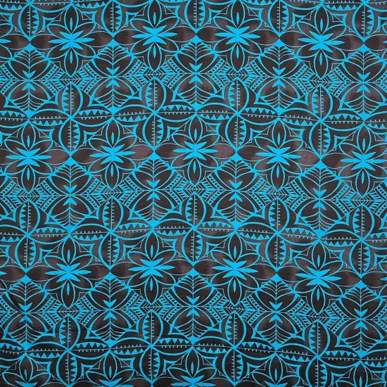 1 Yard Traditional Polynesian Geometric Design Light Barkcloth Fabric 100% Cotton, 45 Inches Width Blue & Black {4}