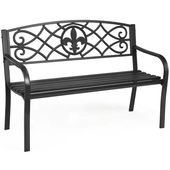 Costway Patio Garden Bench Park Yard Outdoor Furniture Steel Slats Porch Chair Seat {3}
