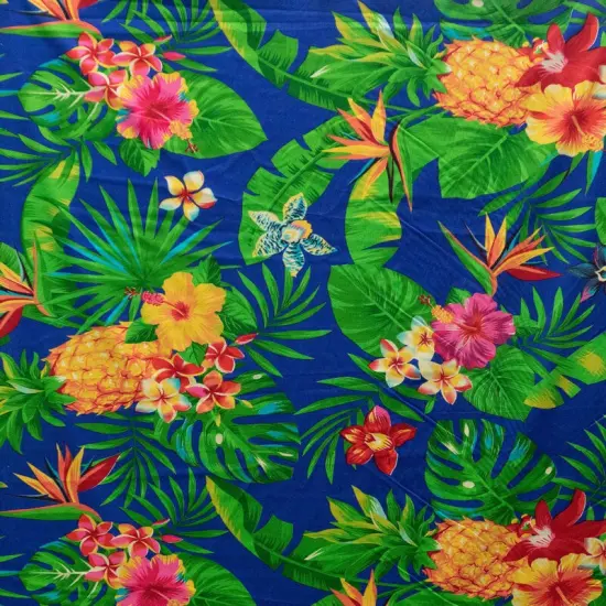 1 Yard Pineapple Tropical Flowers & Leaves Cotton Fabric 100% Cotton, 45&rdquo; Wide Orange {5}