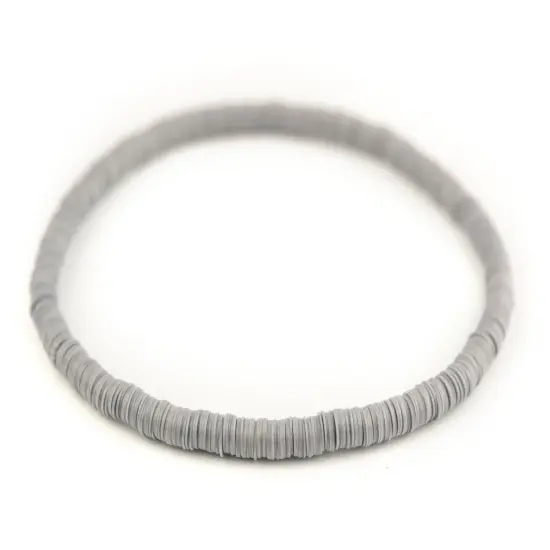 The Bead Chest Boho Stretch Bracelet, Grey - Stackable African Vinyl Heishi, Unisex for Men & Women {1}
