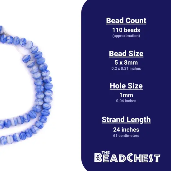 The Bead Chest Blue & White Binta Banji Kakamba Beads (5x8mm) {4}