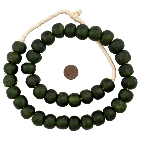 The Bead Chest African Recycled Glass Beads &ndash; Handmade in Ghana &ndash; Forest Green 18mm Strand for Jewelry Making, Crafts, and Home Decor I Approximately 39 Beads {2}