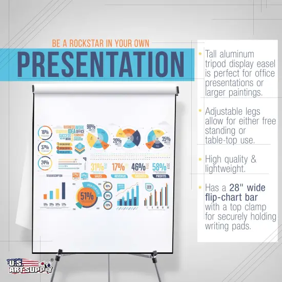 66" High Boardroom Classroom Silver Flip Chart Easel & Presentation Stand (10 Pack) - Adjustable Floor/Tabletop, Portable Tripod, Holds 25 lbs., for Chart Paper, Poster Boards, & Pads {4}