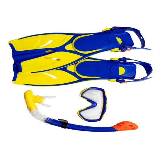 Swimline Kid's Thermotech Snorkeling Set with Mesh Bag - Fin Size 1-4 Yellow {4}