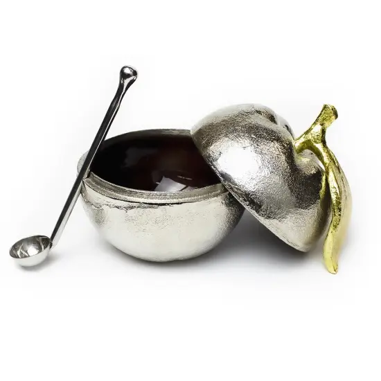 Apple Shaped Steel Honey Dish with Miniature Ladle {1}