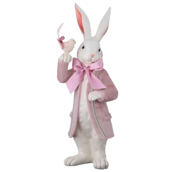 21" Resin French Bunny with Coat & Bird – Charming Easter Decor {1}