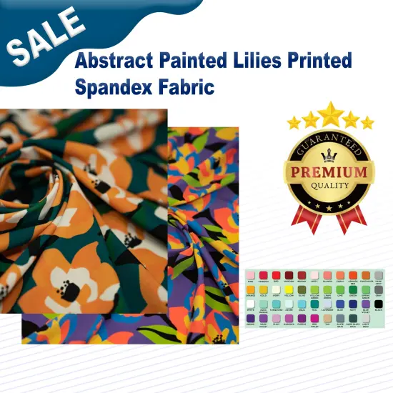 Abstract Painted Lilies Printed Spandex Fabric {2}