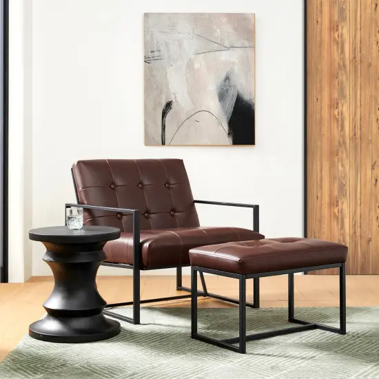 Set of 2 Modern Hunter Thick Leatherette Accent Chair & Accent Stool Brown {3}