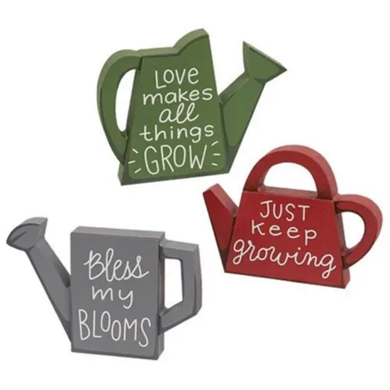 Set of 3 Wooden Watering Can Sitters &ndash; Decorative Springtime Blocks {1}