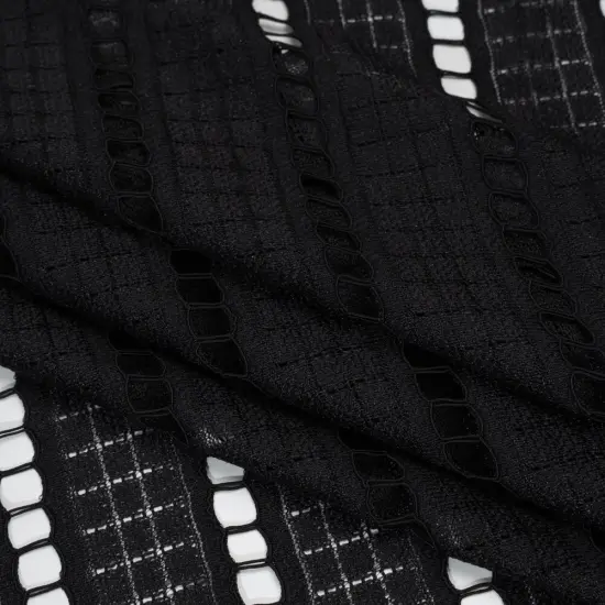 1 Yard Black Corded Lace Fabric Squares and Stripes Sheer Elegant Design 52 inch Width {1}