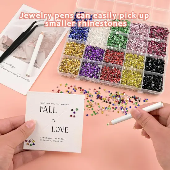 28000 Pcs 3mm Flatback Resin Rhinestones with Tweezers - Rainbow Colors {5}