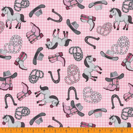 Mook Fabrics Littlest Rodeo Printed PUL Fabric [60 in. Wide] - By The Yard Pink {3}