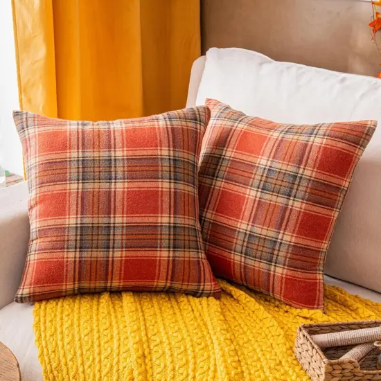Plaid Orange Throw Pillow Covers 20x20 Inch {1}