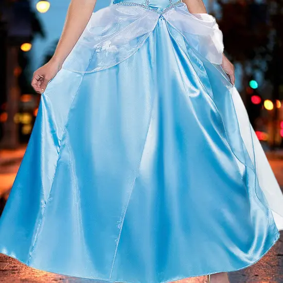 Womens Small Deluxe Cinderella Costume With Shimmery Blue Princess Ball Gown {3}