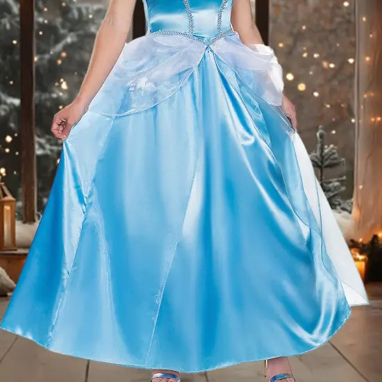 Womens Deluxe Cinderella Costume With Elegant Blue Ball Gown For Parties Medium 8-10 {3}