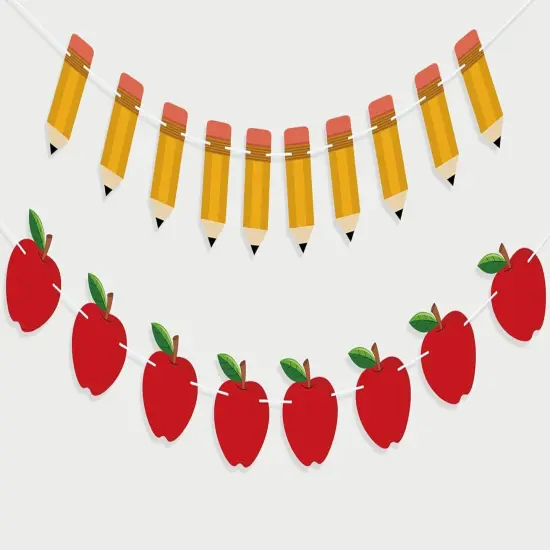 9.8 Feet - 2 PCS Back to School Decorations Banner Apple Pencil Shape {1}