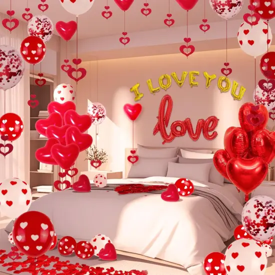 110PCS Valentine's Day Balloons with 1000 Pcs Silk Rose {1}