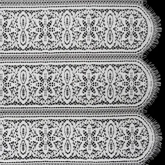 1 Yard Ivory Re-Embroidered Lace Fabric Floral Medallion Stripes Finished Edge Sheer 50 Inch Width {2}