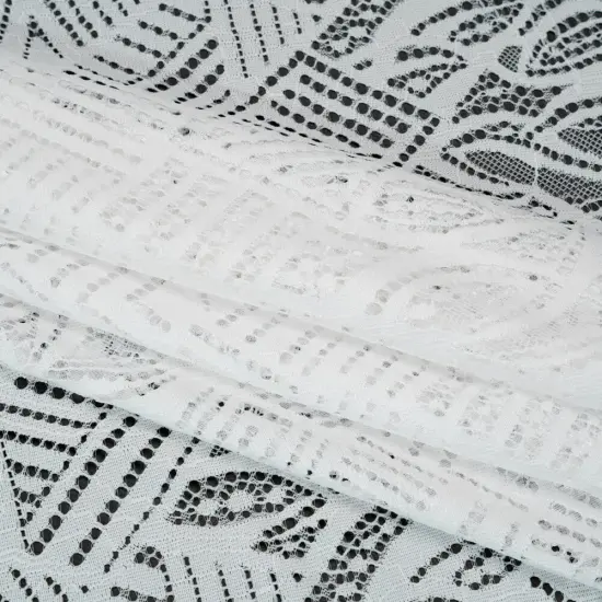 1 Yard Ivory Raschel Lace Fabric Geometry Leaves Organic Edge Sheer Nylon 54 Inch Width {4}
