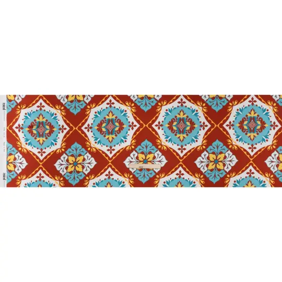 1 Yard Silk Charmeuse Floral Tile Print Italian Made Turquoise Rust, Golden & Yellow, 53 Inches Width {3}