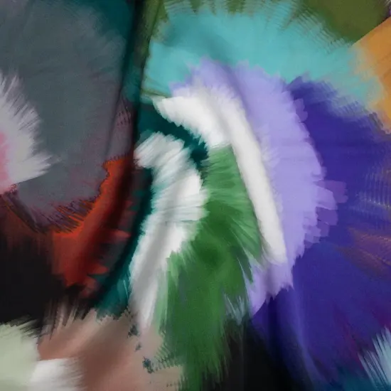 1 Yard Silk Charmeuse Painted Burst Print Italian Made Teal, Pink & Blue 53 Inches Width {2}