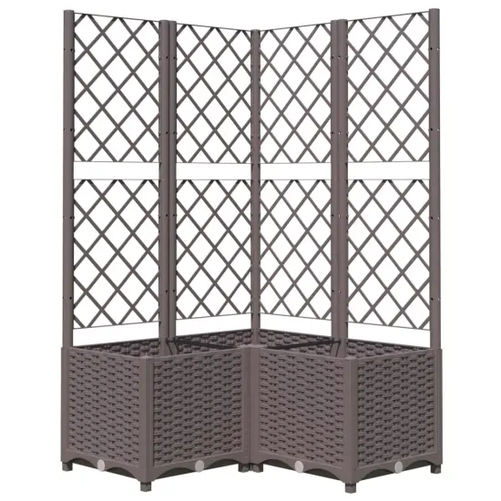 vidaXL Garden Planter with Trellis Brown 31.5x31.5x53.5 PP {2}