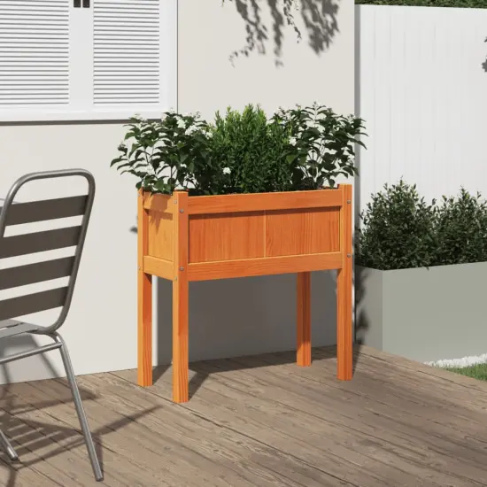 vidaXL Garden Planter with Legs Wax Brown 27.6"x12.2"x27.6" Solid Wood Pine {3}