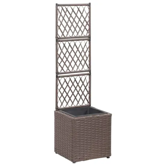 vidaXL Trellis Raised Bed with 1 Pot 11.8"x11.8"x42.1" Poly Rattan Brown {1}