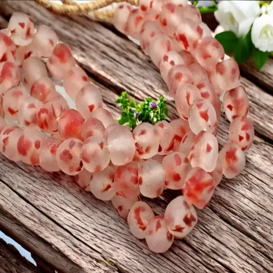 13-15mm Blended Red Crystal African Recycled Glass Beads (10" Strand) {4}