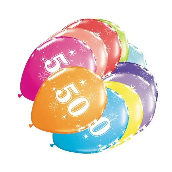 50 A Round Latex Balloons 11" 6 Pack 50th Birthday Anniversary Party Balloons {5}