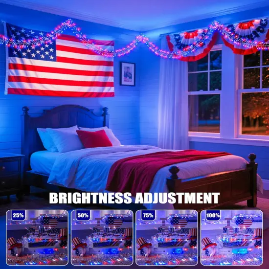 Red White Blue Lights, 500LED 25FT 4th of July Lights Patriotic Cluster String Lights 8 Modes Waterproof Memorial Day Decor for Indoor Outdoor Independence Day Patriotic Holidays {2}