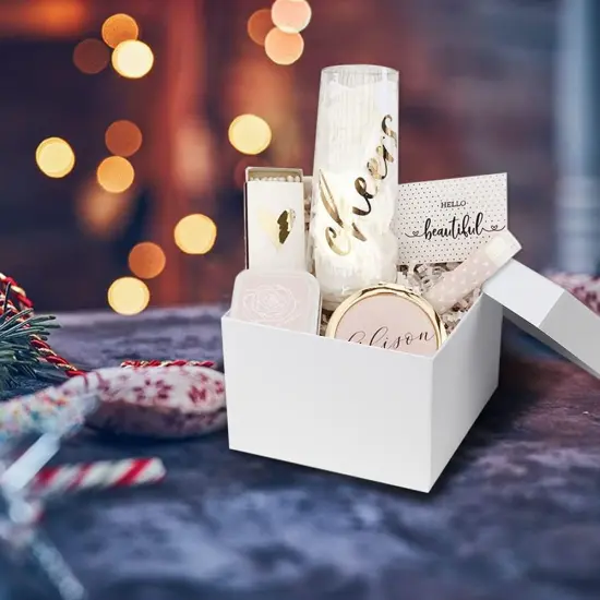 Square Gift Boxes with Lids Set of 4 White Gift Box Assorted Sizes Nesting Gift Boxes for Presents Birthday Bridesmaid Wedding Valentines Christmas Party Favor Boxes {4}