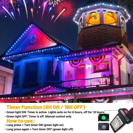 4th of July Lights, 200 LED 66ft Red White and Blue Patriotic String Lights Plug-in, 8 Modes &Timer Waterproof for Outdoor Indoor Independence Day, Memorial Day, Holiday Decor {5}