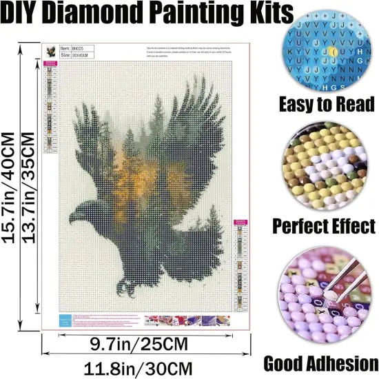 Forest Eagle Diamond Painting Kits for Adults, Animal DIY 5D Diamond Art Kits Full Drill Diamond Dots Paintings with Diamonds Gem Art and Crafts Home Decor 12x16inch {2}