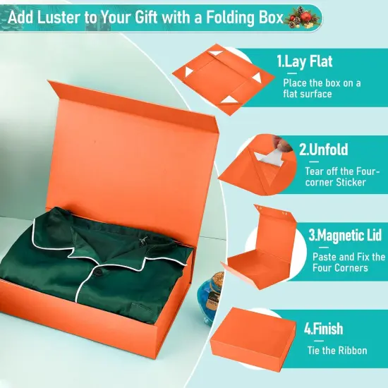 Beautiful & Sturdy Large Orange Gift Box Measuring 12 x 8.5 x 3.2 Inches for Birthday Gifts - Box Includes Cards, Envelopes, Ribbon and Shredded Paper Filler (set of 2) {2}