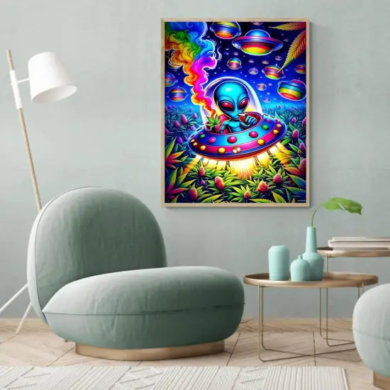 Hippie Hippy Alien Spaceship 5D Diamond Painting Kit, Round Full Drill DIY Diamond Art for Adults, Beginners, Home Decor, 12x16 Inch {4}