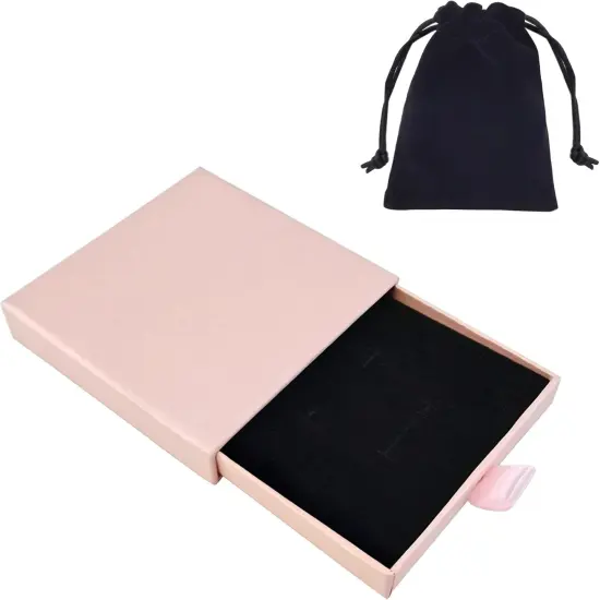 Small Jewelry Gift Box and Velvet Bag, Necklace Bracelet Earring Cardboard Organizer Square Jewellery Gift Box Pendent Storage Case for Birthday Xmas Christmas Wrapping (Pink) {5}