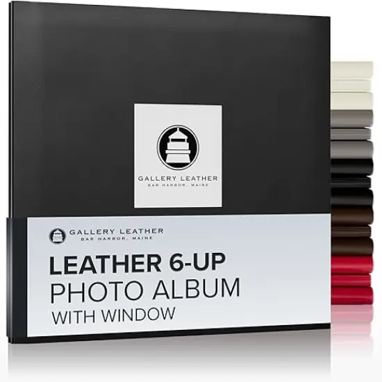 Gallery Leather Yarmouth 6 UP Photo Albums, Holds 4x6&rdquo; photos, Bonded Leather, Post-Bound, 20 pages, - 12.75" x 14.5" Freeport Black {1}