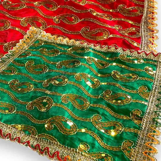 Cloth Pooja Mat Aasan Decorative Silk Mix Fabric Cloth for God Goddess Idol Puja Asan Mandir Temple Home Office Decor Base Chowki Asana Indian Festival Diwali Decoration - Housewarming Gift Green {6}
