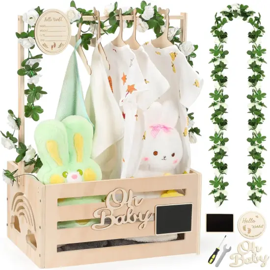 Wooden Baby Shower Crate Closet, Baby Shower Basket with Name Plate (Small Size) {1}