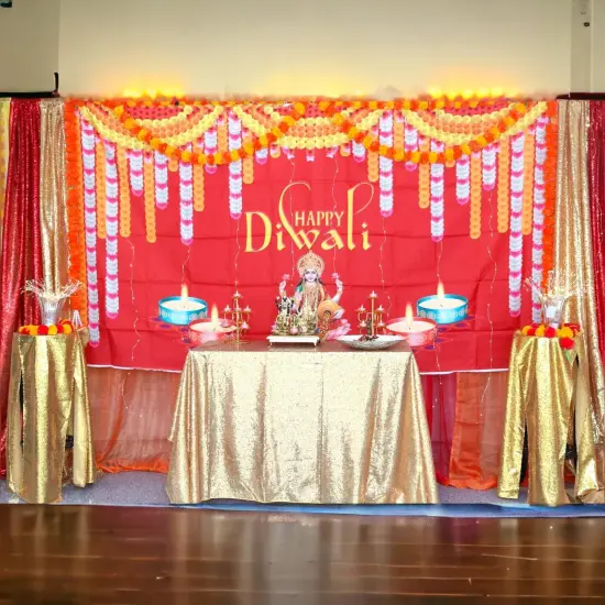 Happy Diwali Banner Indian Traditional Cloth 5x8 Feet Backdrop Indian Diwali Decor Pooja Wall Decor Indian Wall Art Photo Decor Banner Decorative Pooja Cloth Diwali Celebration Red {2}