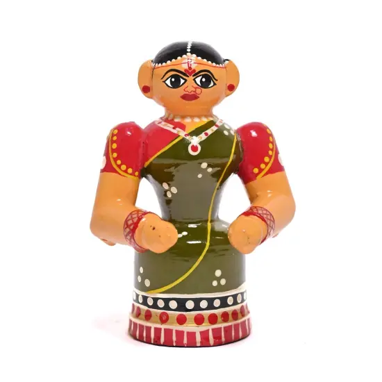 Wooden Kondapalli Bride Traditional Etikoppaka Toys Handpainted Golu Decoration Showpiece for Home Living Room Shelf Display Table Decor Wedding Gifting Item - Navaratri Golu Dolls {2}