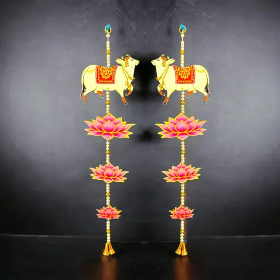 Lotus Cow Pair Hangings for Home Decor, Lotus Backdrop Hanging, Lotus Cutout, Pooja Decor, Diwali Decoration, Wedding, Diwali Decor, Wall Decor, {5}