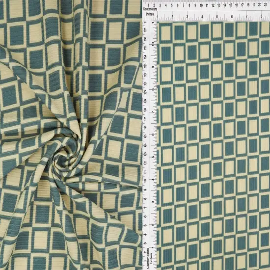 1 Yard Geo Checker 4X2 Yummy Rib Knit Fabric Stretch 58/60 Inches Wide SAGE DK {1}