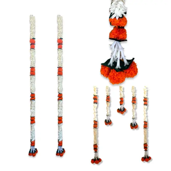 2 Strings Artificial Marigold Flowers Garland Bandhanwar String for Home, Party Door Hanging Diwali Decorations for Day of the Dead Ofrenda Halloween Marygold Traditional Indian Theme Orange {1}