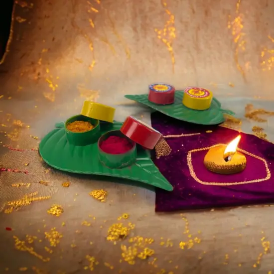 Haldi Kumkum Packet Leaf Set Turmeric Combo Sindoor Dabbi Pooja Item for Indian Wedding, Thamboolam, Housewarming, Havan Temple Decor Festive Essentials Gift {6}