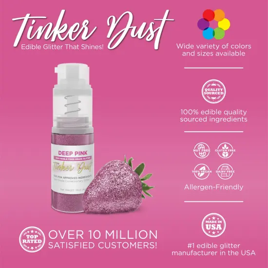Bakell - Deep Pink Tinker Dust Edible Glitter (4g, 1x Spray Pump) for Food, Desserts, and Beverages! {2}