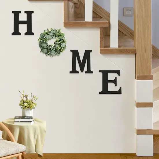 Wood Home Sign with Artificial Eucalyptus Wreath for O, Hanging Farmhouse Wall House Decor Wood Home Letters for Wall Art Rustic Home Decor, Home Wall Decor for Living Room Kitchen Entryway {4}