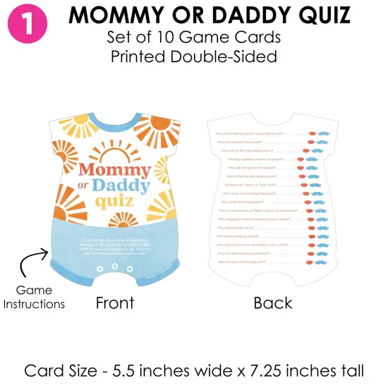 Big Dot of Happiness Here Comes The Son Baby Shower Game Bundle Pack, 4 Activities - Who Knows Mommy Best, Mommy or Daddy Quiz,&nbsp;What's in Your Purse and Oh Baby {5}