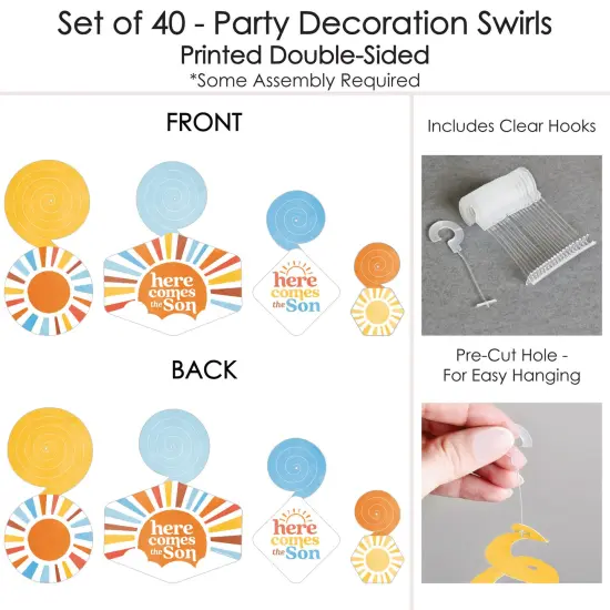 Big Dot of Happiness Here Comes The Son Party Decoration Swirls, Boy Boho Baby Shower Hanging Decor - Set of 40 {6}